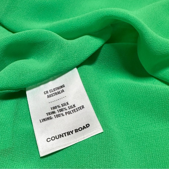 Country Road Australia 100% Silk Vibrant Green Apron Neck Midi Swing Sun Dress - Picture 9 of 10